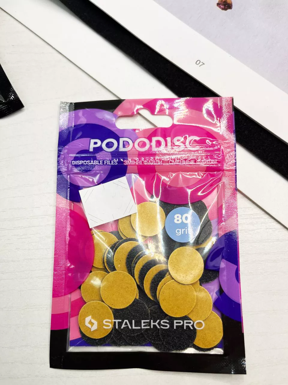 Disposable files on a soft base for pedicure disc Pododisc Staleks Pro S, 80 grit (50 pcs) PDF-15-80 - Image 3