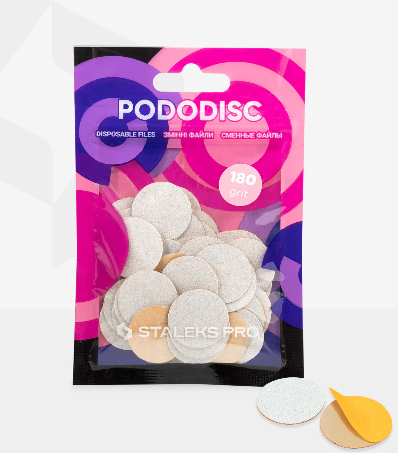 White refill pads for pedicure disc Pododisc Staleks Pro L(25mm), 180 grit (50 pc) - Image 2